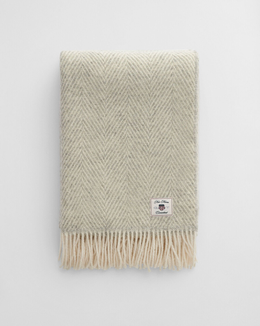 visgraat wollen plaid - lichtgrijs