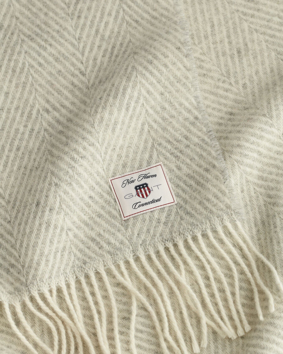 visgraat wollen plaid - lichtgrijs