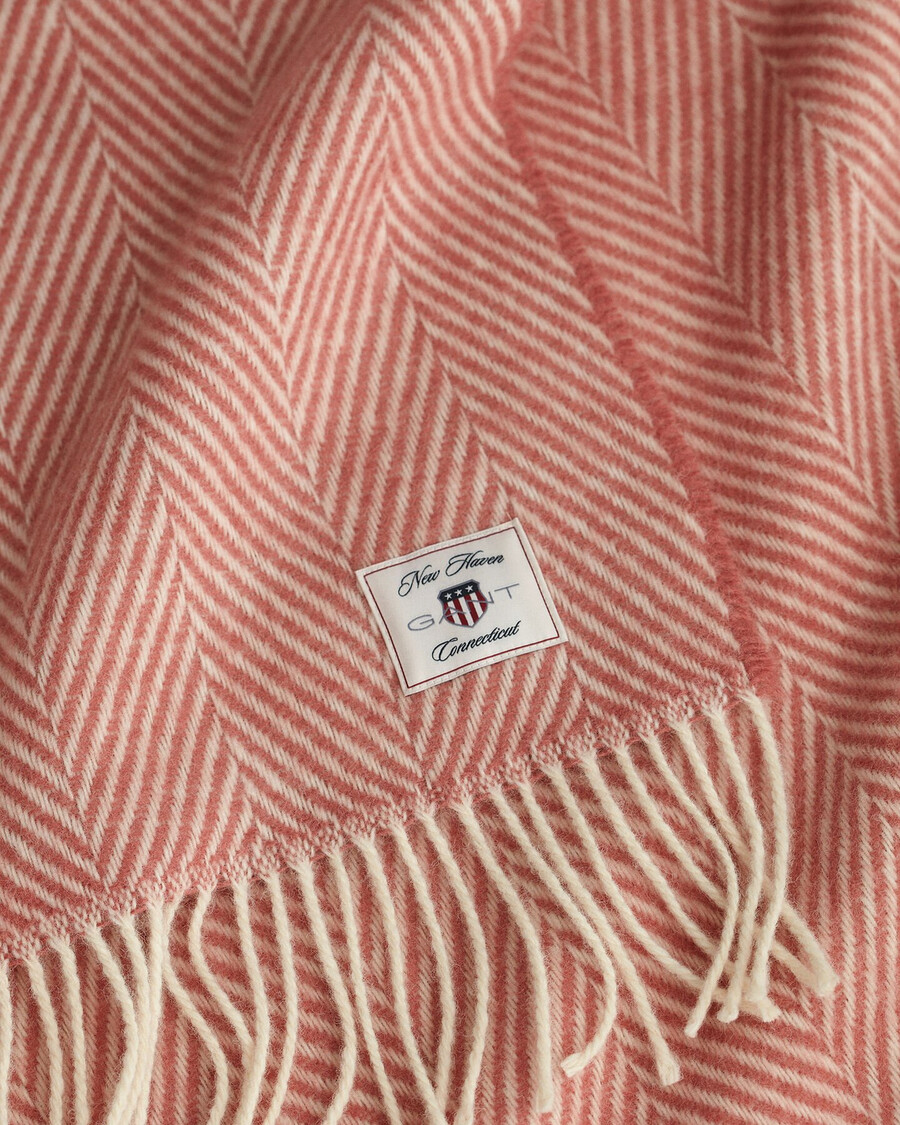 wollen plaid met visgraatpatroon - vervaagde baksteenkleur