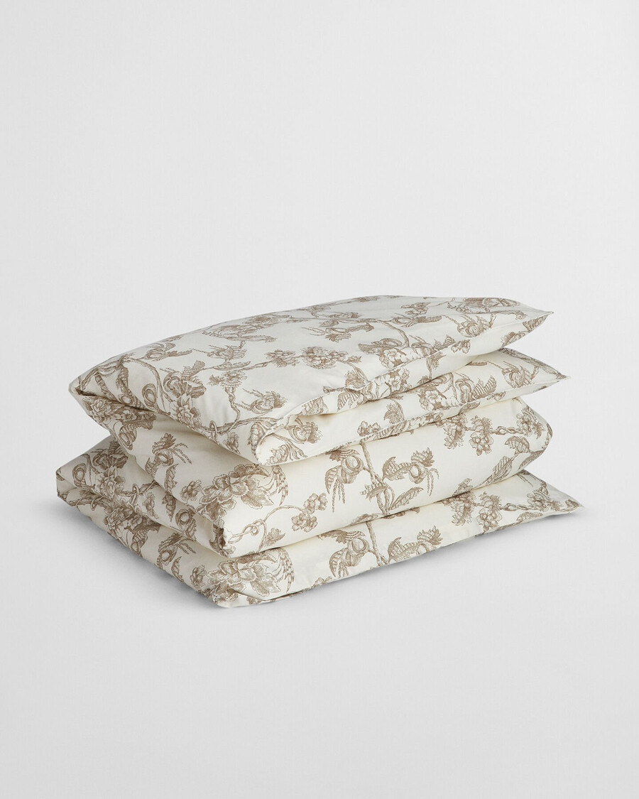 tweepersoons dekbedovertrek met boomprint - taupe beige
