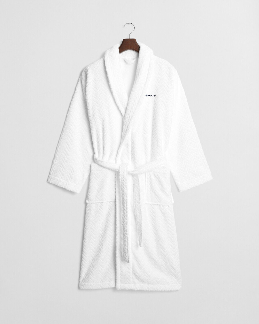 jacquard badjas met visgraatmotief - wit