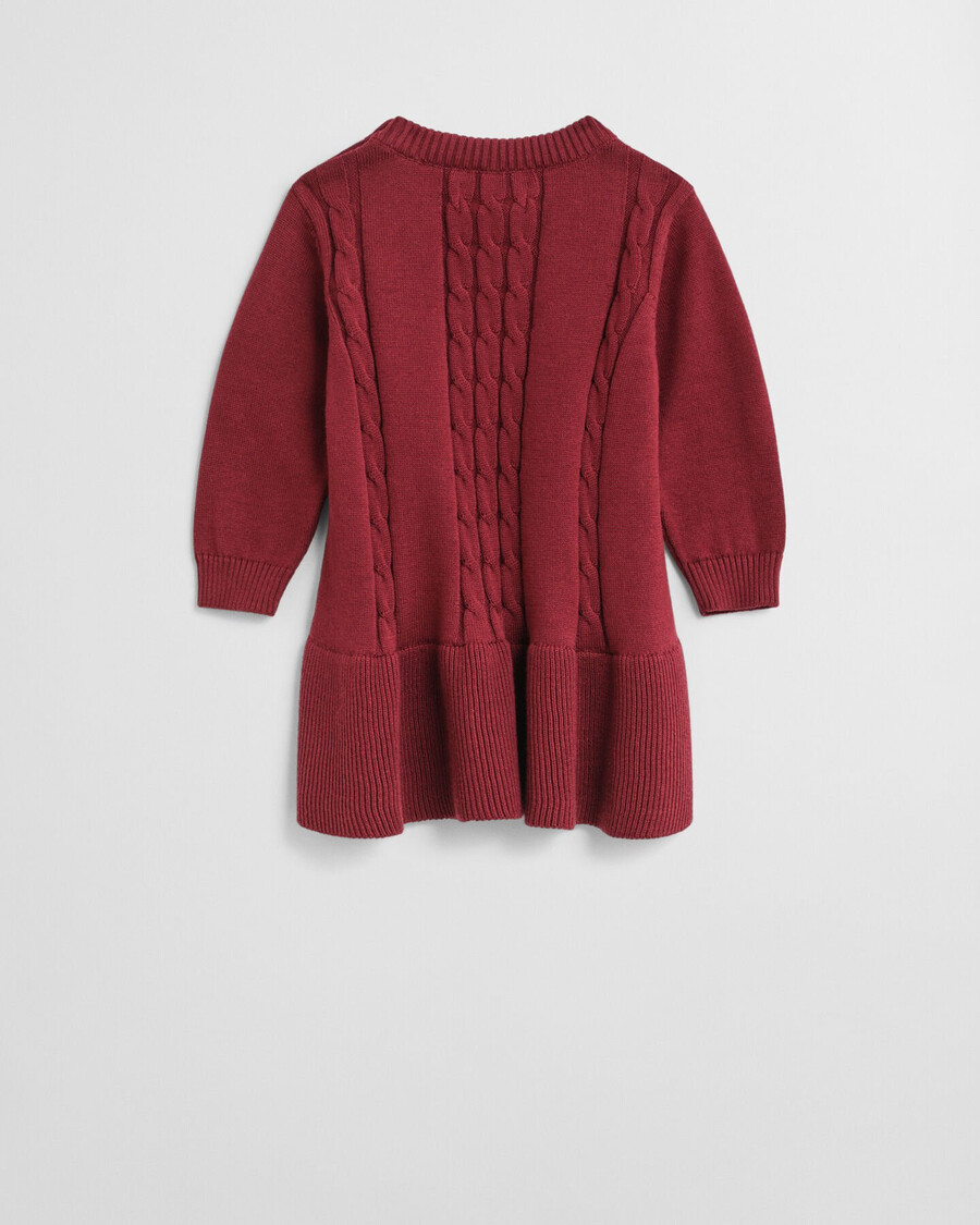 babyjurkje van katoen met kabelbreiwerk - rood met een pluizige afwerking
