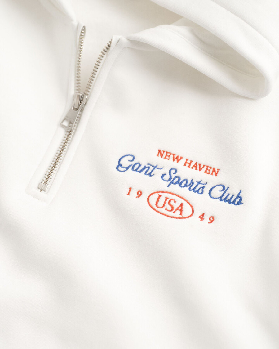 hoodie met halve rits en grafische print van een sportclub voor tienermeisjes - eggshell