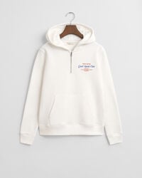 hoodie met halve rits en grafische print van een sportclub voor tienermeisjes - eggshell