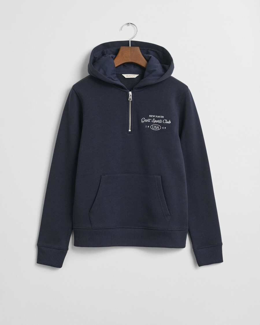hoodie met halve rits en grafische print van een sportclub voor tienermeisjes - avondblauw