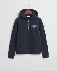 hoodie met halve rits en grafische print van een sportclub voor tienermeisjes - avondblauw