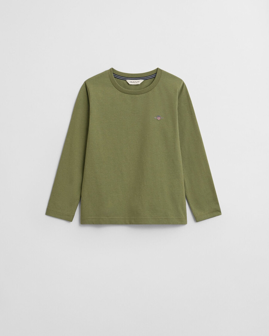 kinder t-shirt met lange mouwen en schildmotief - olijfgroen