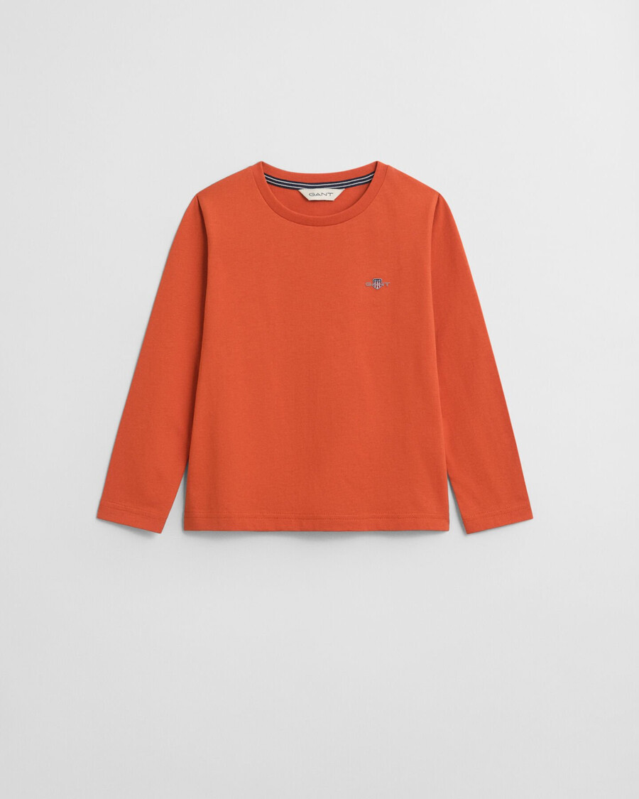 kinder t-shirt met lange mouwen en schildmotief - diep oranje