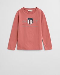 kinder archive shield t-shirt met lange mouwen - vervaagde baksteen