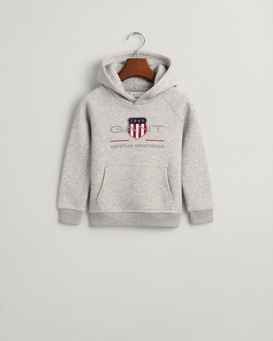 kinderhoodie met archiefschild - lichtgrijs gemêleerd