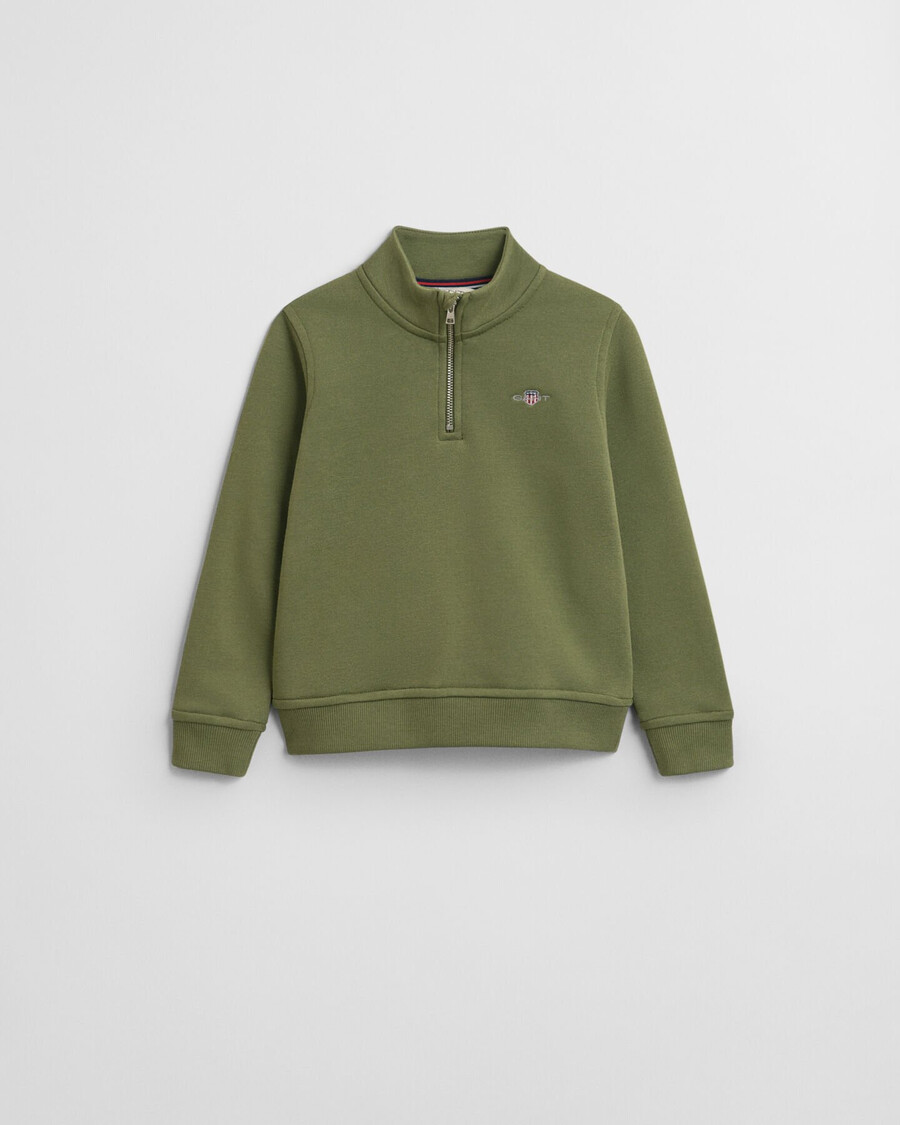 kindersweatshirt met halve rits en schildmotief - olijfgroen