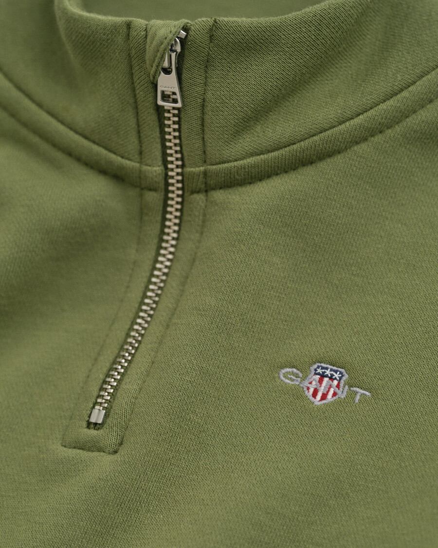 kindersweatshirt met halve rits en schildmotief - olijfgroen