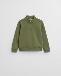kindersweatshirt met halve rits en schildmotief - olijfgroen