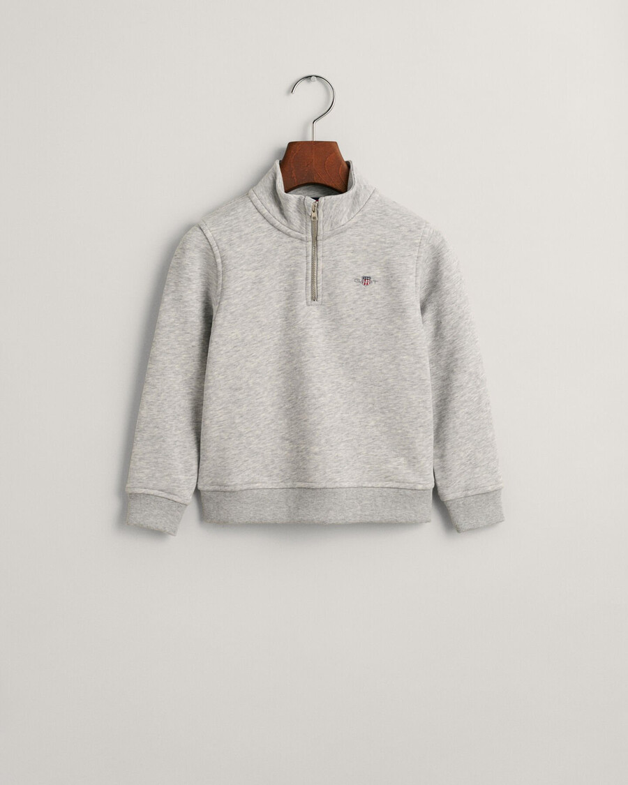 kindersweatshirt met halve rits en schildmotief - lichtgrijs gemêleerd