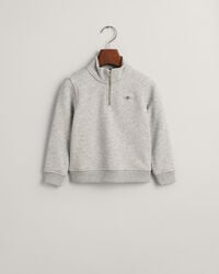 kindersweatshirt met halve rits en schildmotief - lichtgrijs gemêleerd