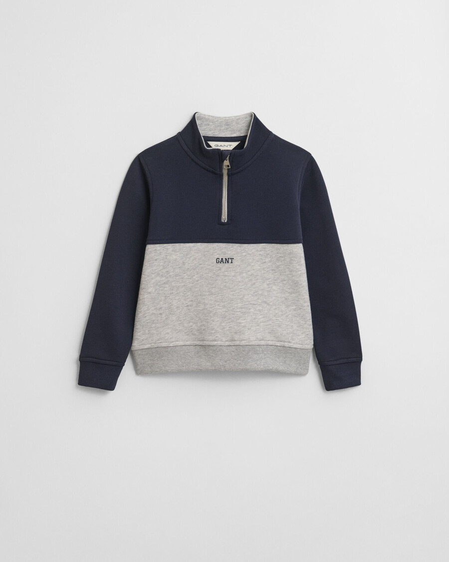 kinder sweatshirt met kleurblokken en halve rits - lichtgrijs gemêleerd