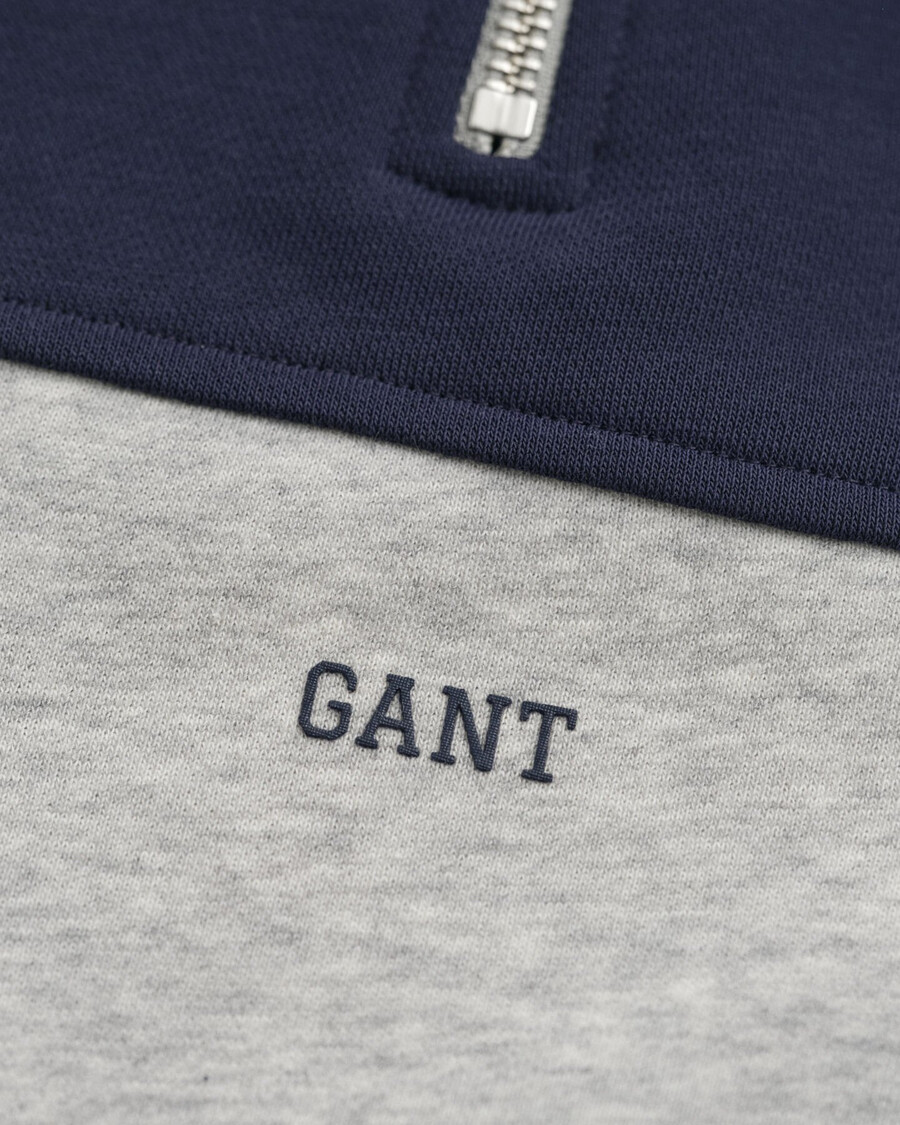 kinder sweatshirt met kleurblokken en halve rits - lichtgrijs gemêleerd