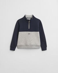 kinder sweatshirt met kleurblokken en halve rits - lichtgrijs gemêleerd