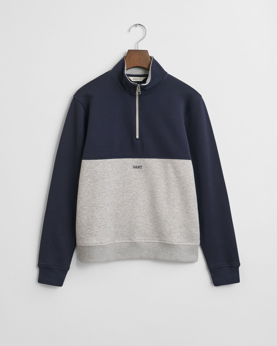 sweatshirt met halve rits en blokpatroon voor tieners - lichtgrijs gemêleerd