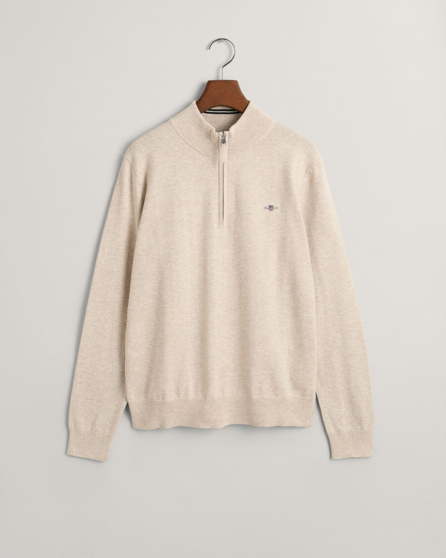 teens shield katoenen trui met halve rits - lichtbeige melange