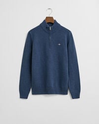 casual katoenen trui met halve rits voor tieners - donker jeansblauw gemêleerd
