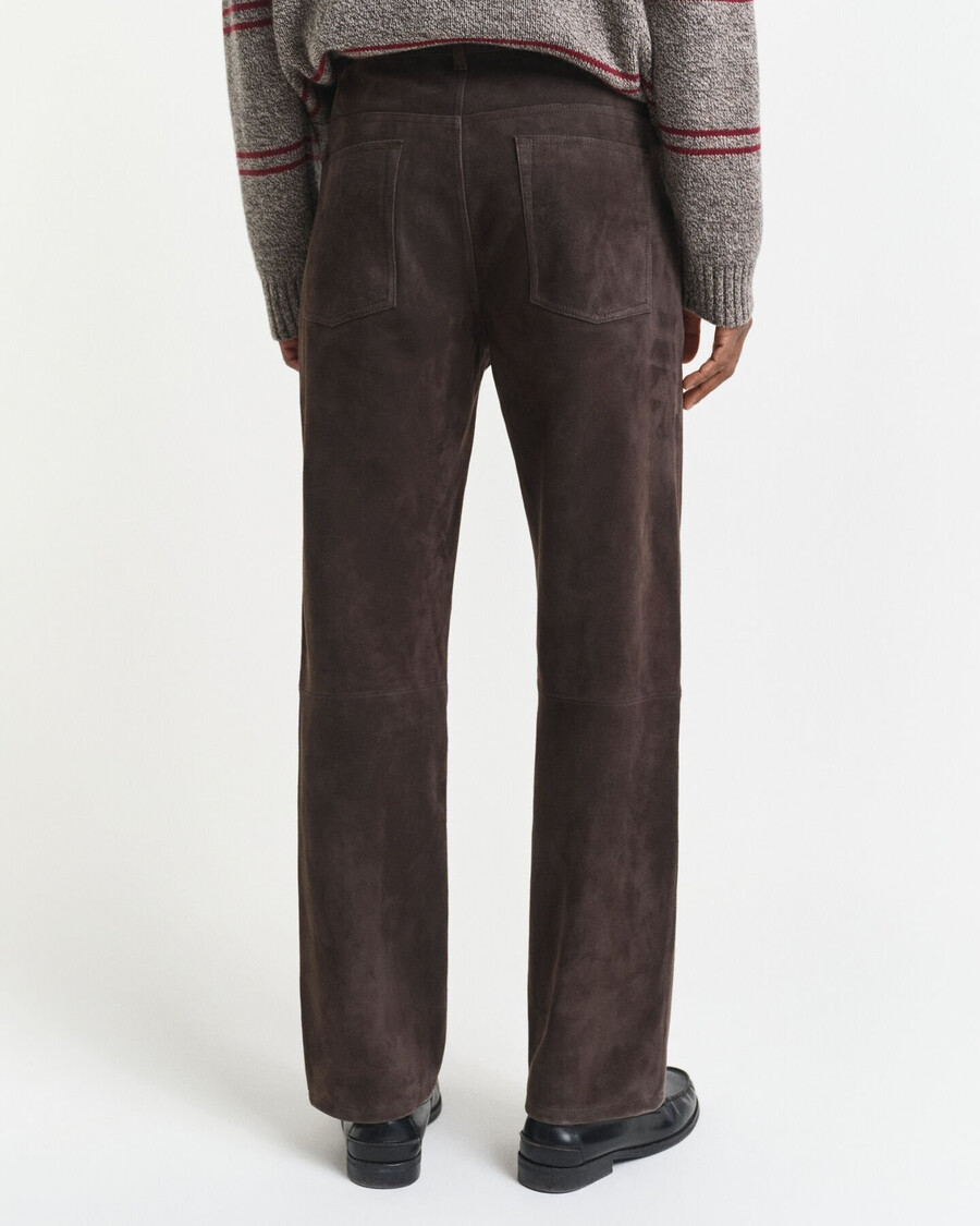 suède jeans met rechte pasvorm - donkerbruin