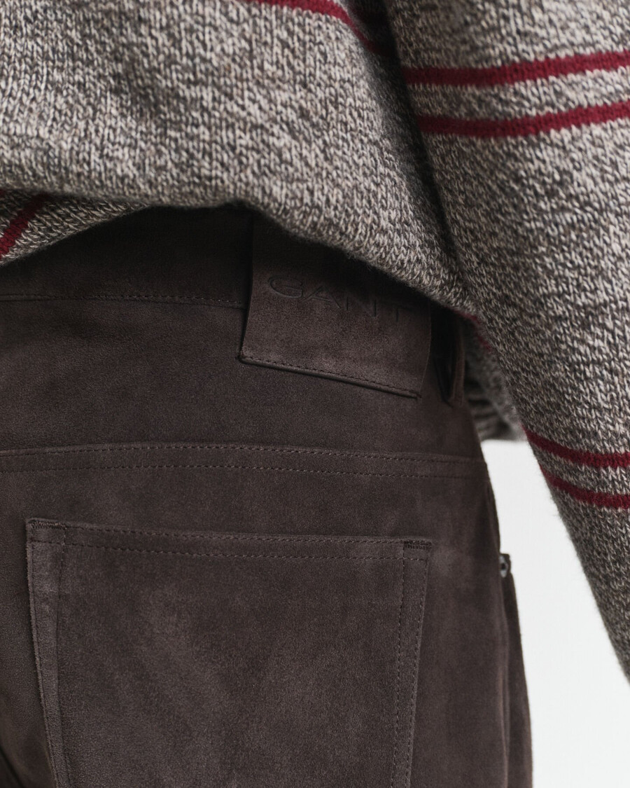 suède jeans met rechte pasvorm - donkerbruin