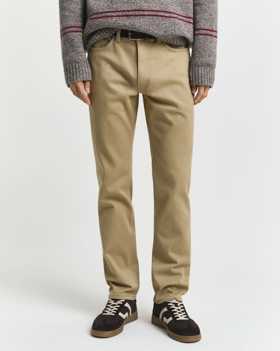 normale pasvorm zachte twill jeans - houtbeige