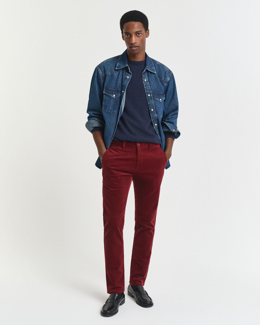slim fit corduroy chinos - vol rood