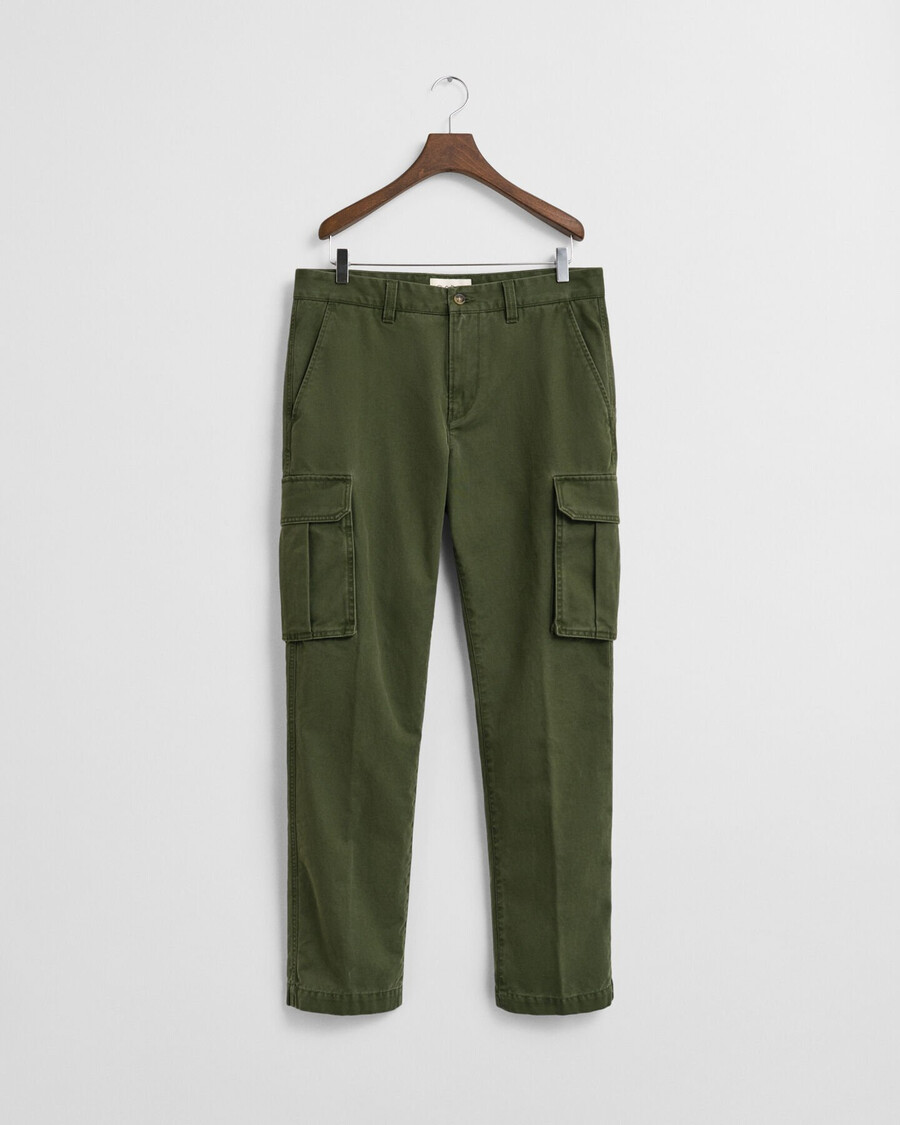 normaal passende katoenen twill cargobroek - landgroen
