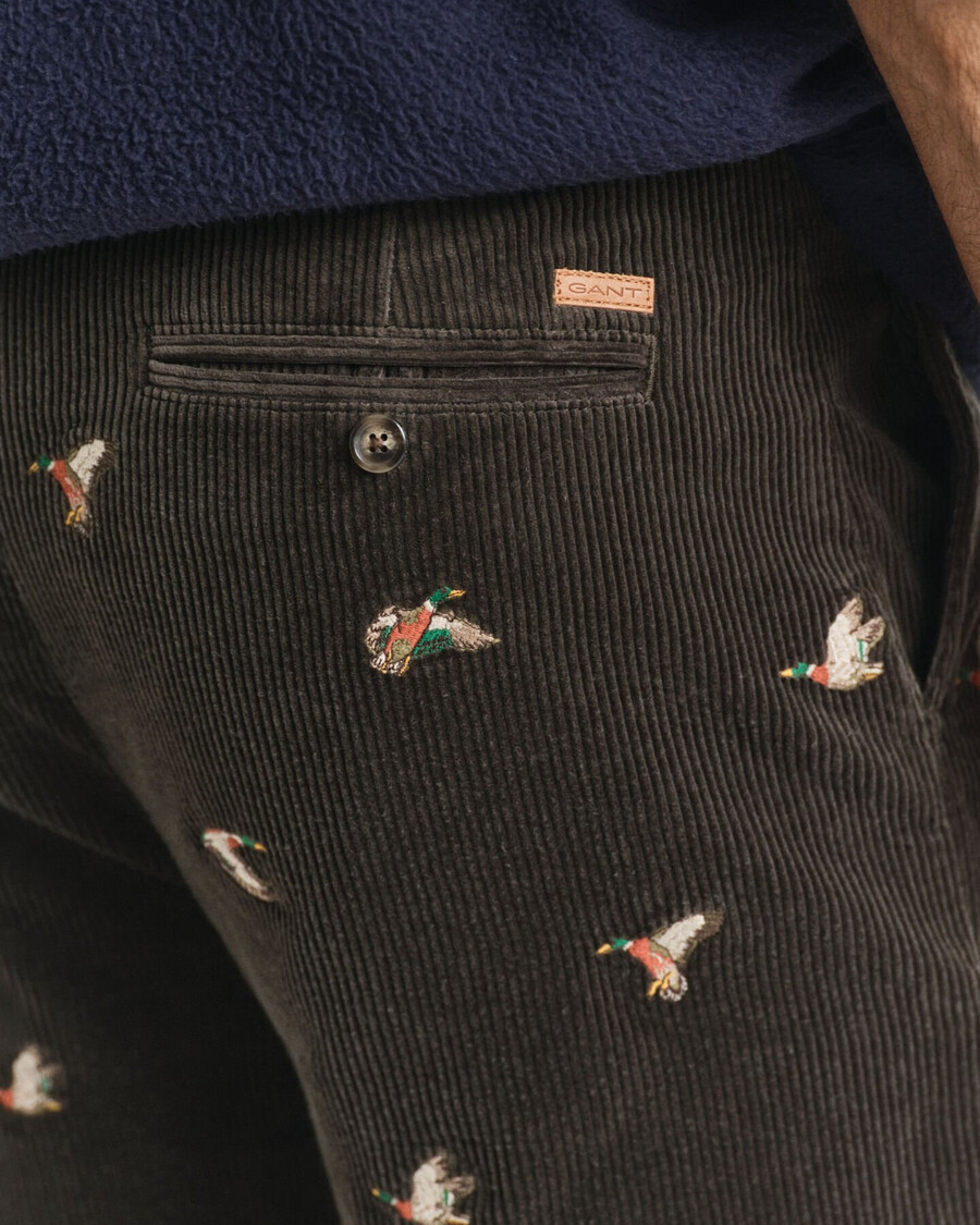 rechte corduroy broek met borduurwerk - donker mosgroen