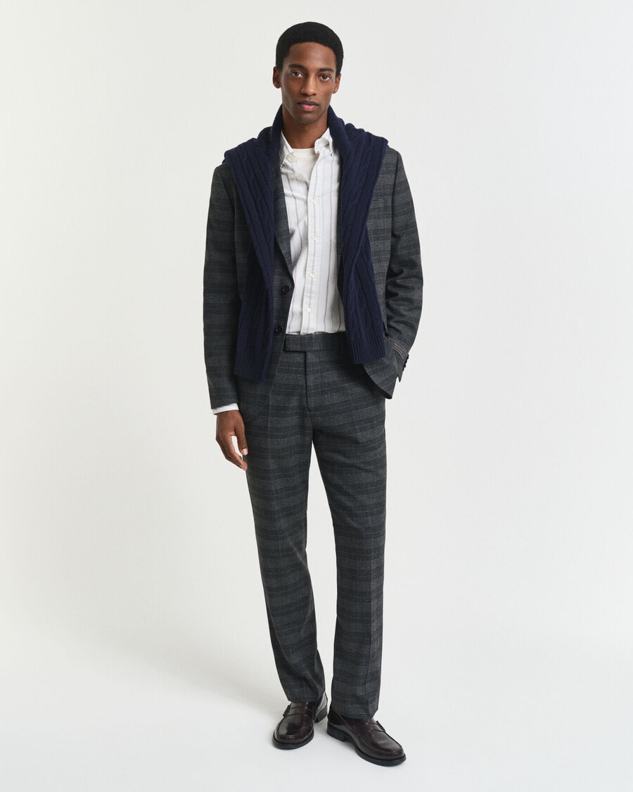 slim fit glen check pakbroek - antraciet melange