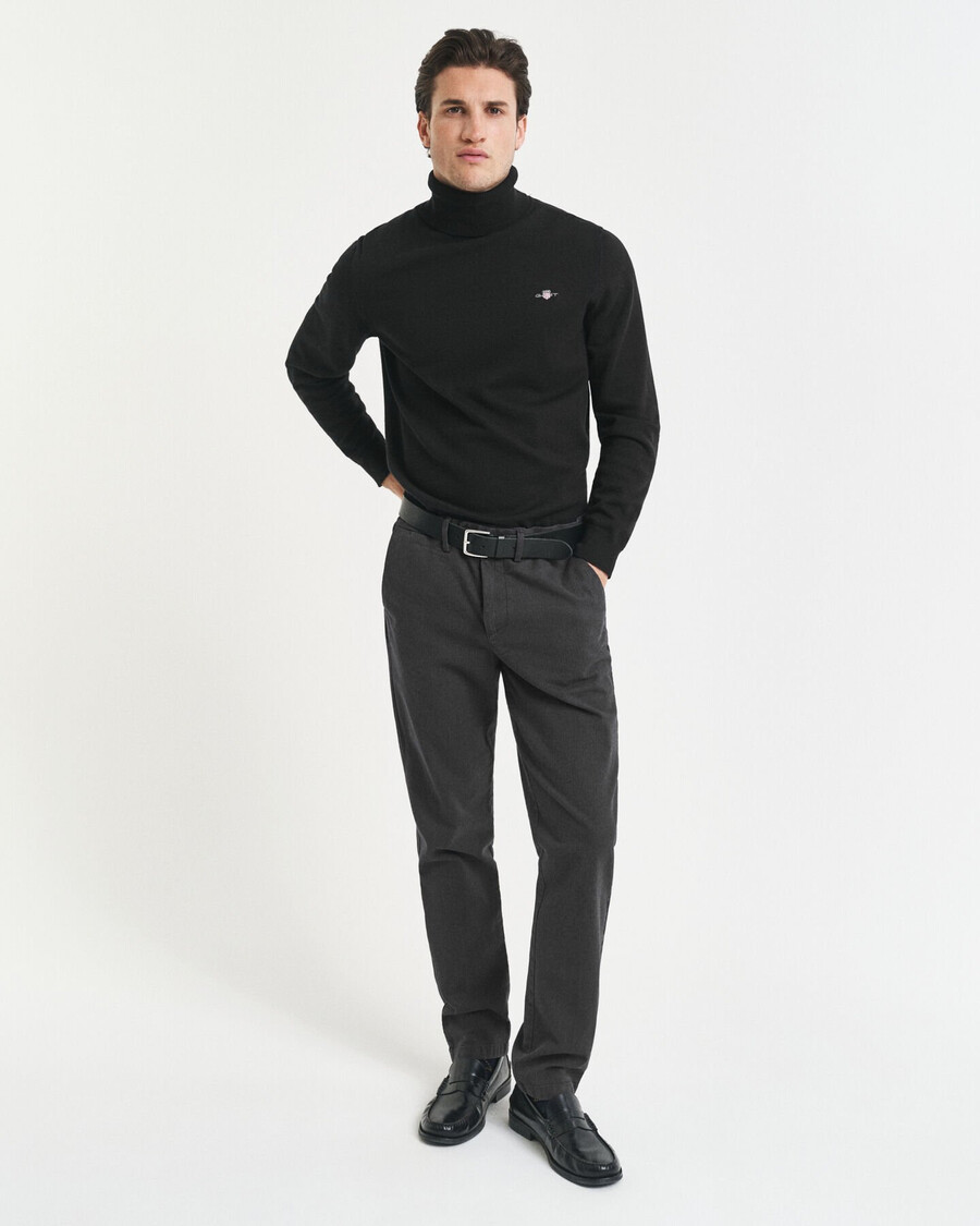 slim fit katoenen broek met visgraatpatroon - antraciet