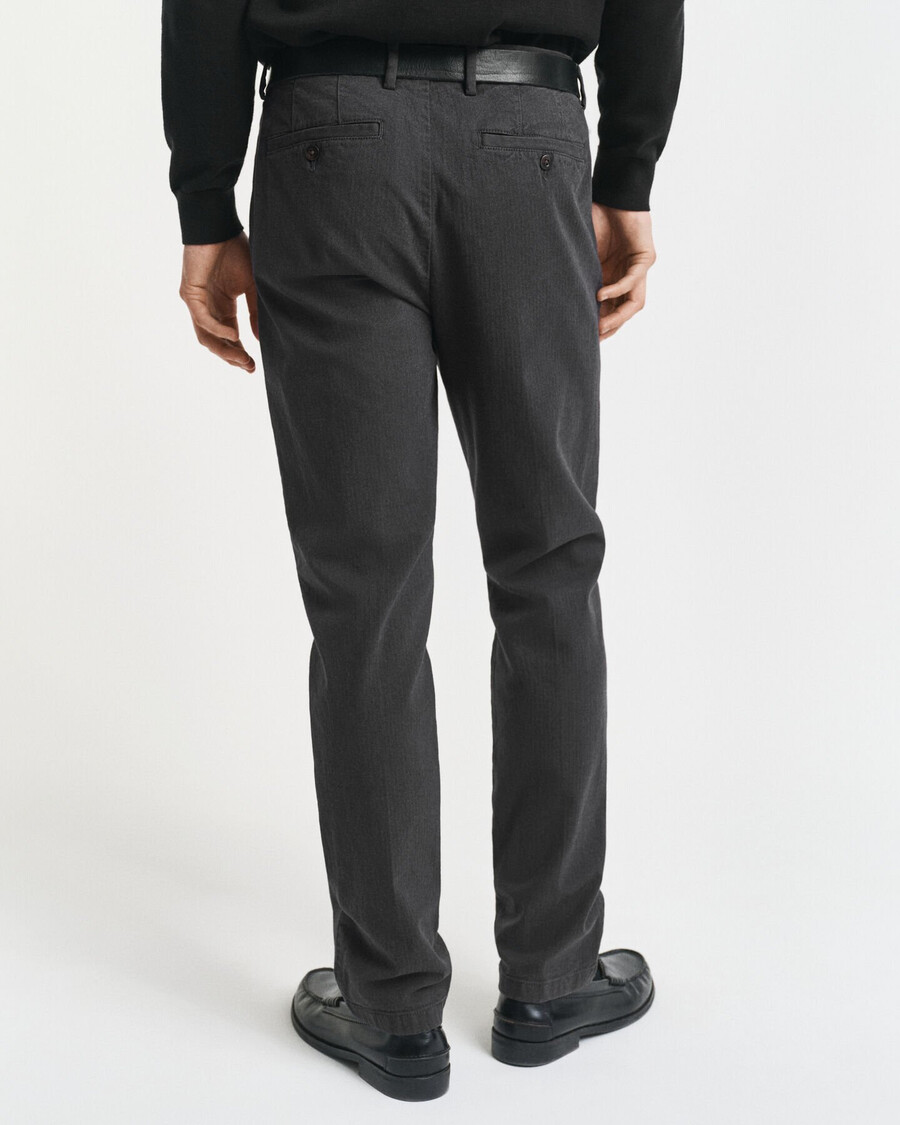 slim fit katoenen broek met visgraatpatroon - antraciet