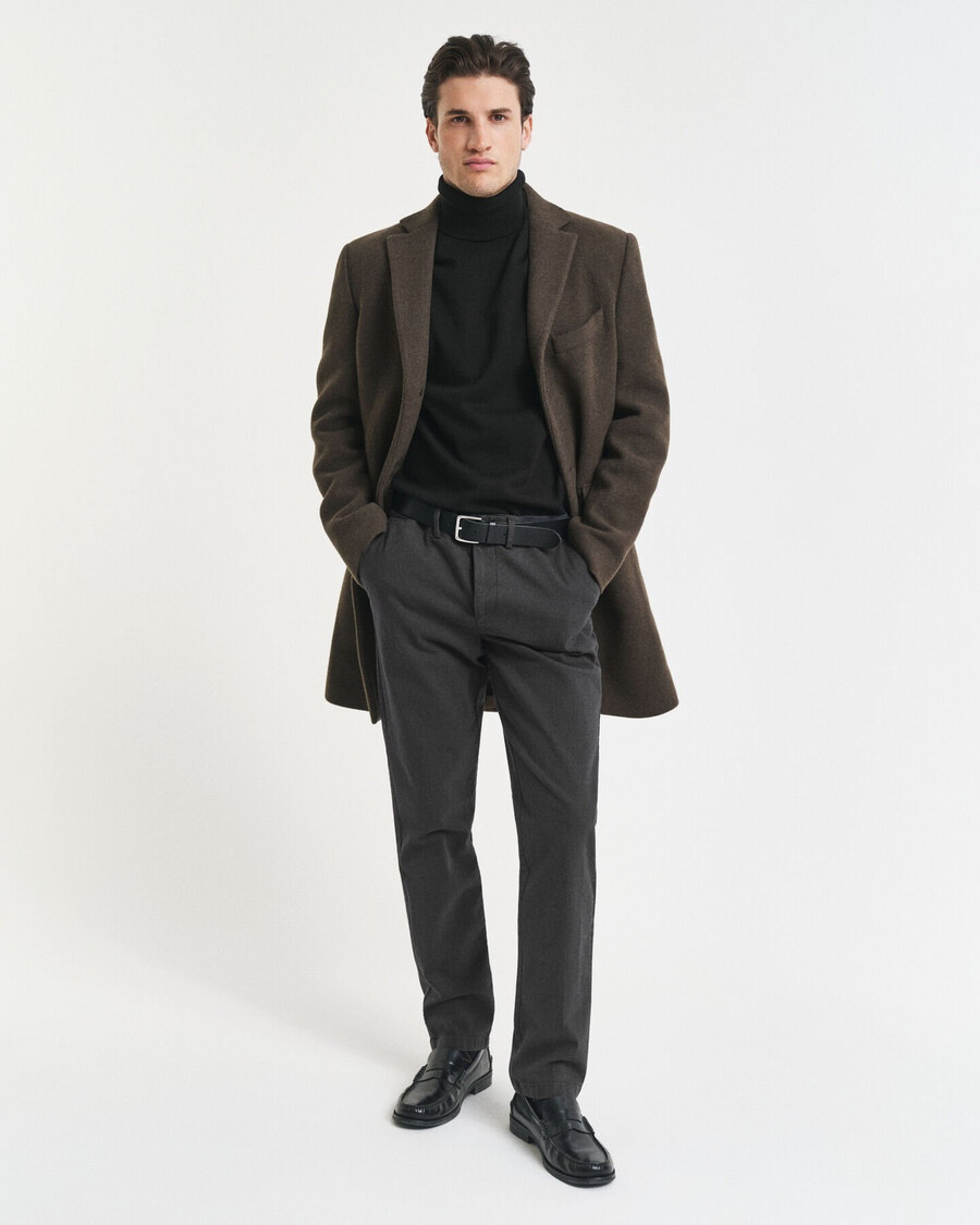 slim fit katoenen broek met visgraatpatroon - antraciet