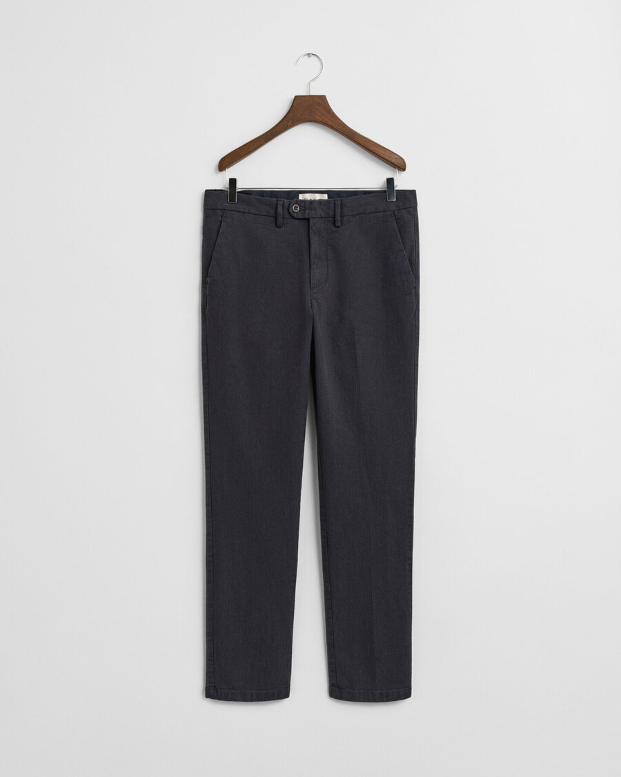 slim fit katoenen broek met visgraatpatroon - antraciet