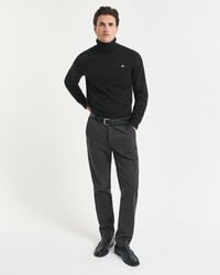 slim fit katoenen broek met visgraatpatroon - antraciet