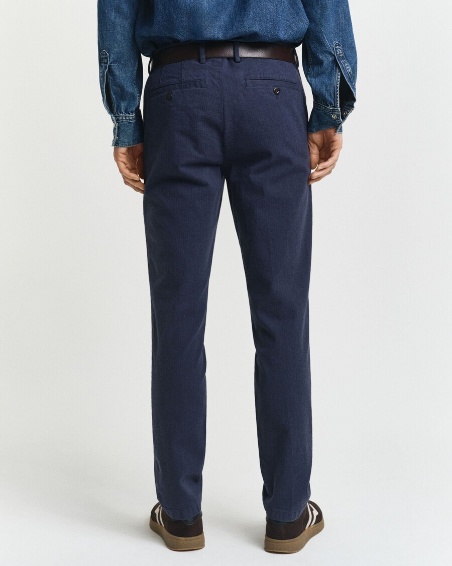 slim fit katoenen broek met visgraatpatroon - avondblauw