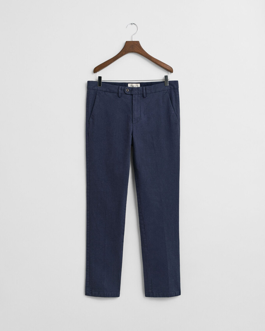 slim fit katoenen broek met visgraatpatroon - avondblauw