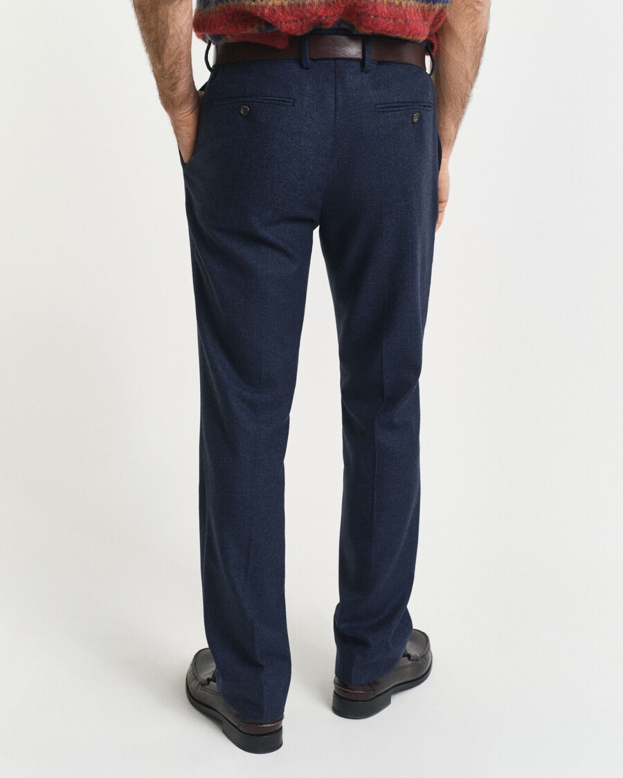 slim fit flanellen pantalon met visgraatpatroon - avondblauw