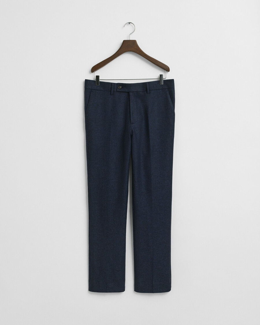 slim fit flanellen pantalon met visgraatpatroon - avondblauw