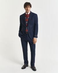 slim fit flanellen pantalon met visgraatpatroon - avondblauw