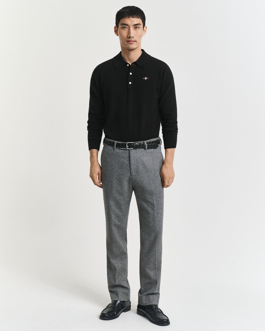slim fit flanellen pantalon met visgraatpatroon - antraciet melange