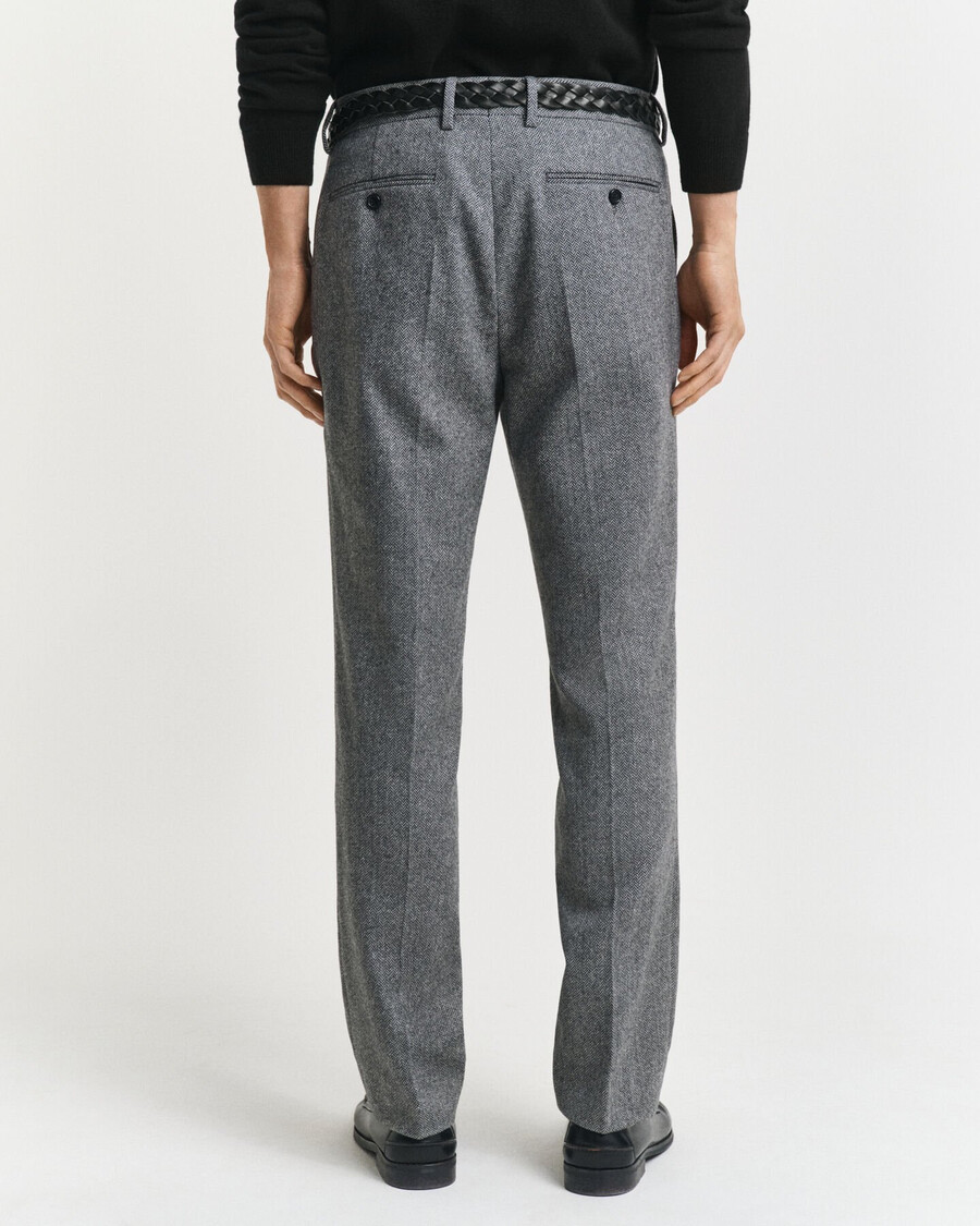 slim fit flanellen pantalon met visgraatpatroon - antraciet melange