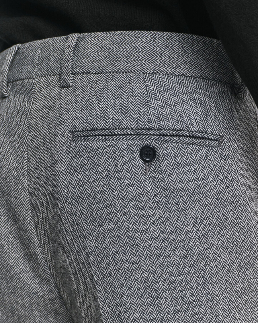 slim fit flanellen pantalon met visgraatpatroon - antraciet melange
