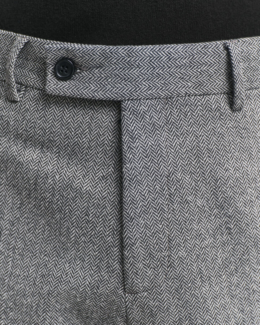 slim fit flanellen pantalon met visgraatpatroon - antraciet melange
