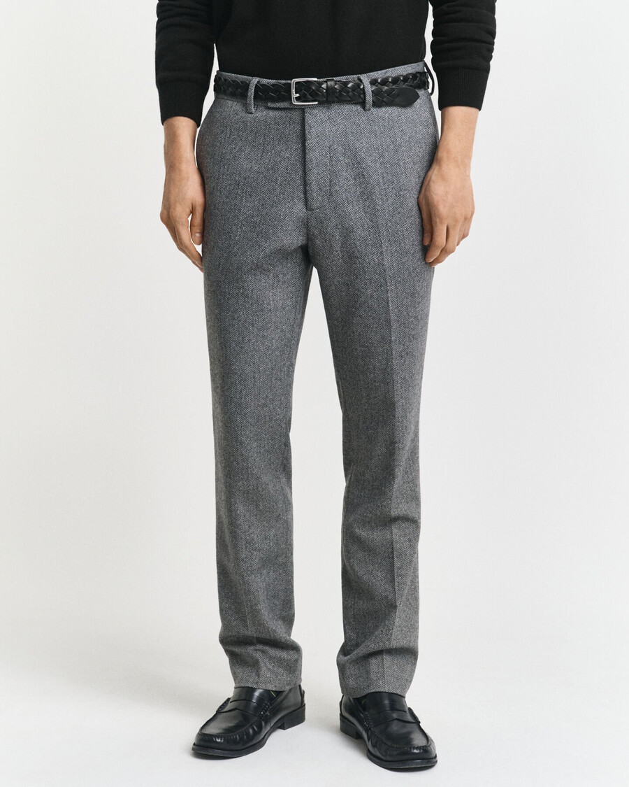 slim fit flanellen pantalon met visgraatpatroon - antraciet melange