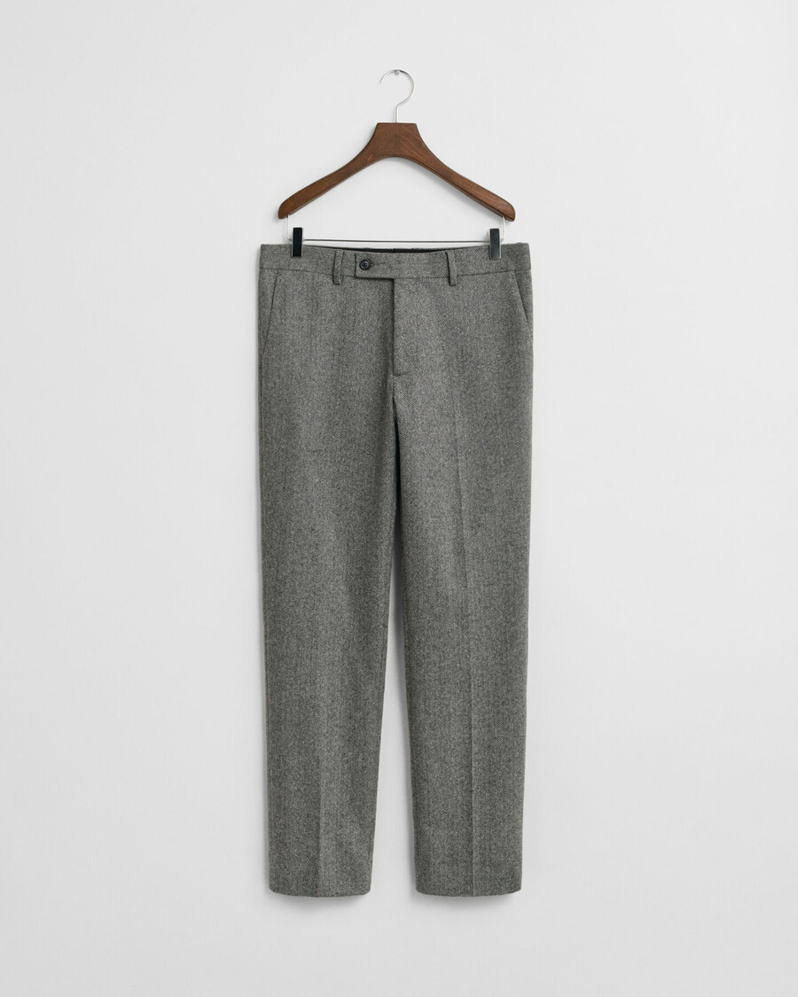 slim fit flanellen pantalon met visgraatpatroon - antraciet melange