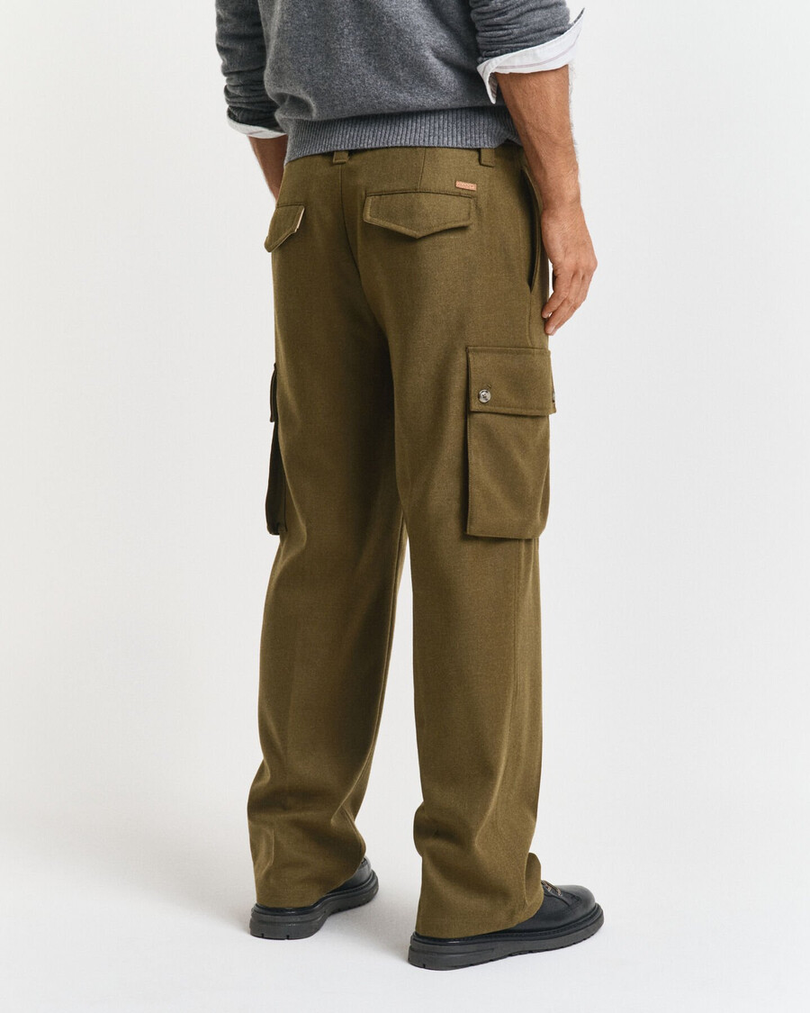 cargo broek met relaxte pasvorm van wolmix - mosgroen