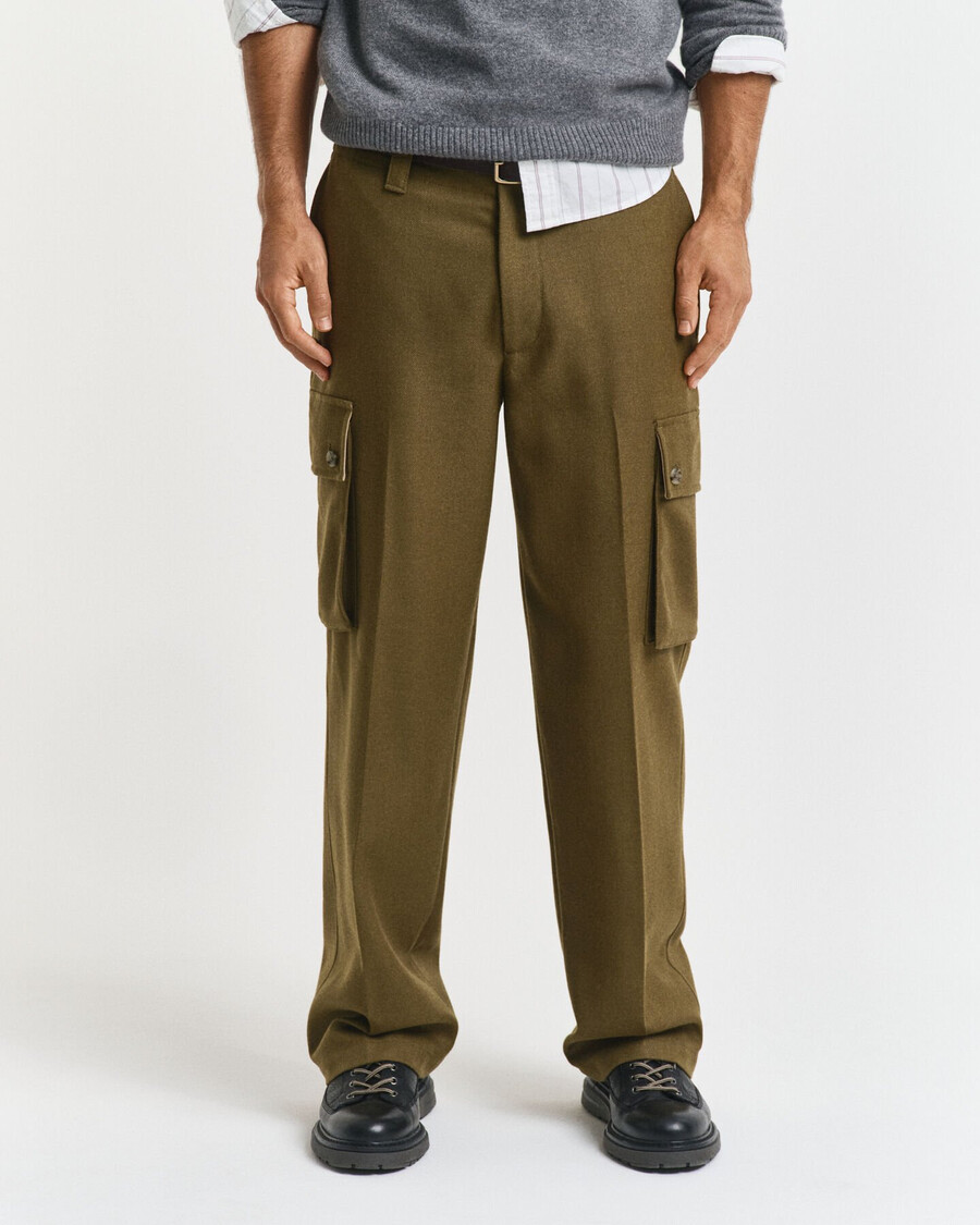 cargo broek met relaxte pasvorm van wolmix - mosgroen